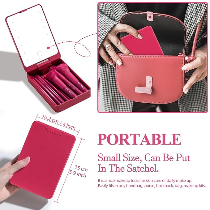 BS-MALL Travel Makeup Brush Set Foundation Powder Concealers Eye Shadows Makeup Set with LED light Mirror 14 Pcs (HotPink)-BrightBean Baby