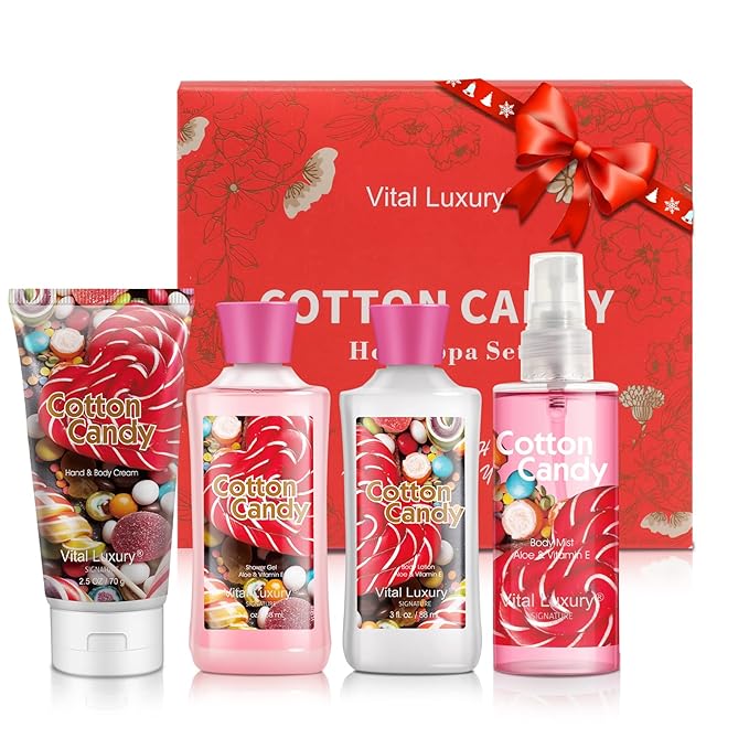 Cotton Candy Bath & Body Kit, 3 Fl Oz, Ideal Skincare Gift Home Spa Set, Includes Body Lotion, Shower Gel, Body Cream, and Fragrance Mist, Birthday Mother's Day Gifts-BrightBean Baby