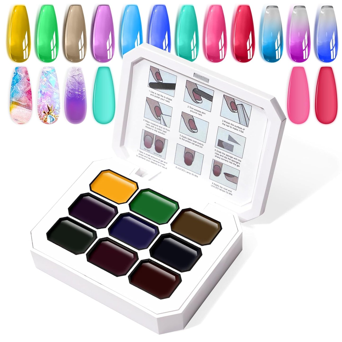 Gradient Painting Gel, 9 Colors Ombre Gel Nail Polish Glazed Colors for Pigment Pat Aura Nails French Manicure Soak Off UV Long-lasting High-glossy Home Nail Salon Dopamine Fructose-BrightBean Baby