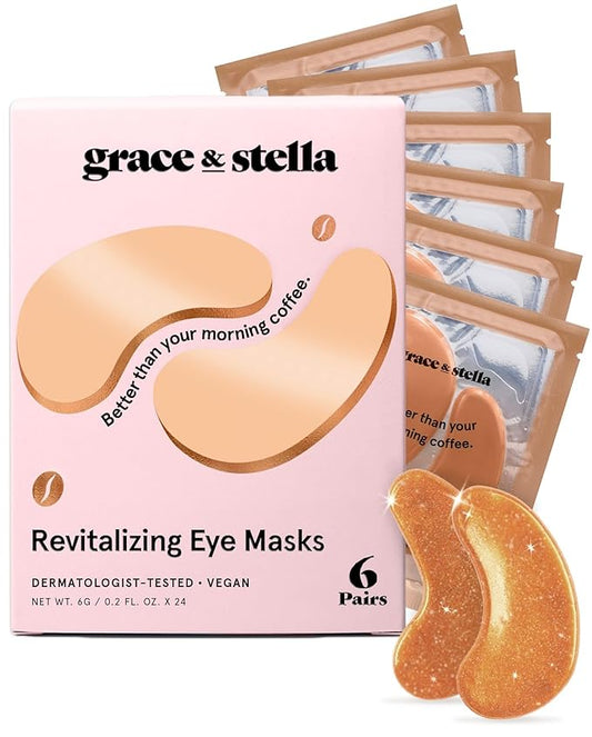 grace & stella Caffeine Under Eye Patches - Awakening Eye Patches for Puffy Eyes and Dark Circles - Under Eye Mask Patches with Niacinamide & Hyaluronic Acid - Vegan, Cruelty-Free (Bronze, 6 Pairs)-BrightBean Baby