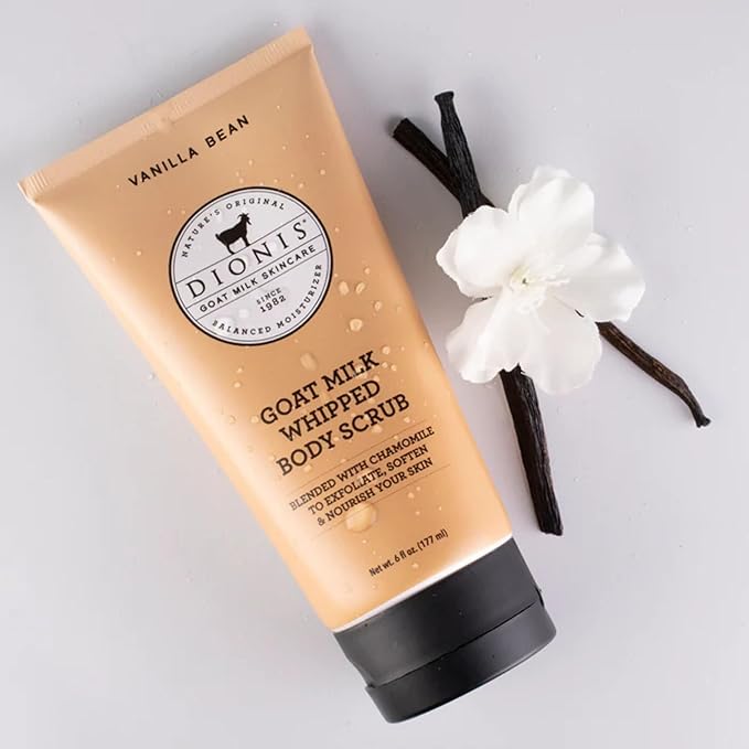 Dionis - Goat Milk Skincare Vanilla Bean Scented Sugar Scrub & Lotion Set (6 oz and 8.5 oz) - Made in the USA - Cruelty-free and Paraben-free-BrightBean Baby