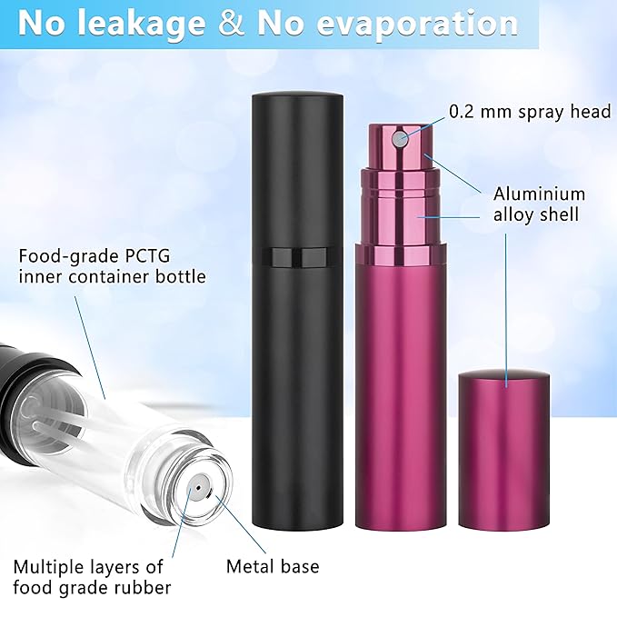 Refillable Perfume Atomizer Travel Bottle 2-Pack 5ml Leakproof Luxury Travel Perfume Refillable Bottle, Portable Fragrance Atomiser (Black & Rose Red)-BrightBean Baby