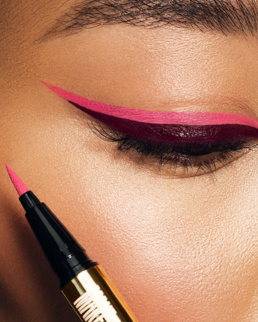 MAKE Beauty Liquid Line Waterproof Liquid Eyeliner Pen. Smudge-Proof Felt Tip for Precise Application of Lines, Wings, and Graphics. Long Lasting Eye Liner - Shade, Pink Star-BrightBean Baby