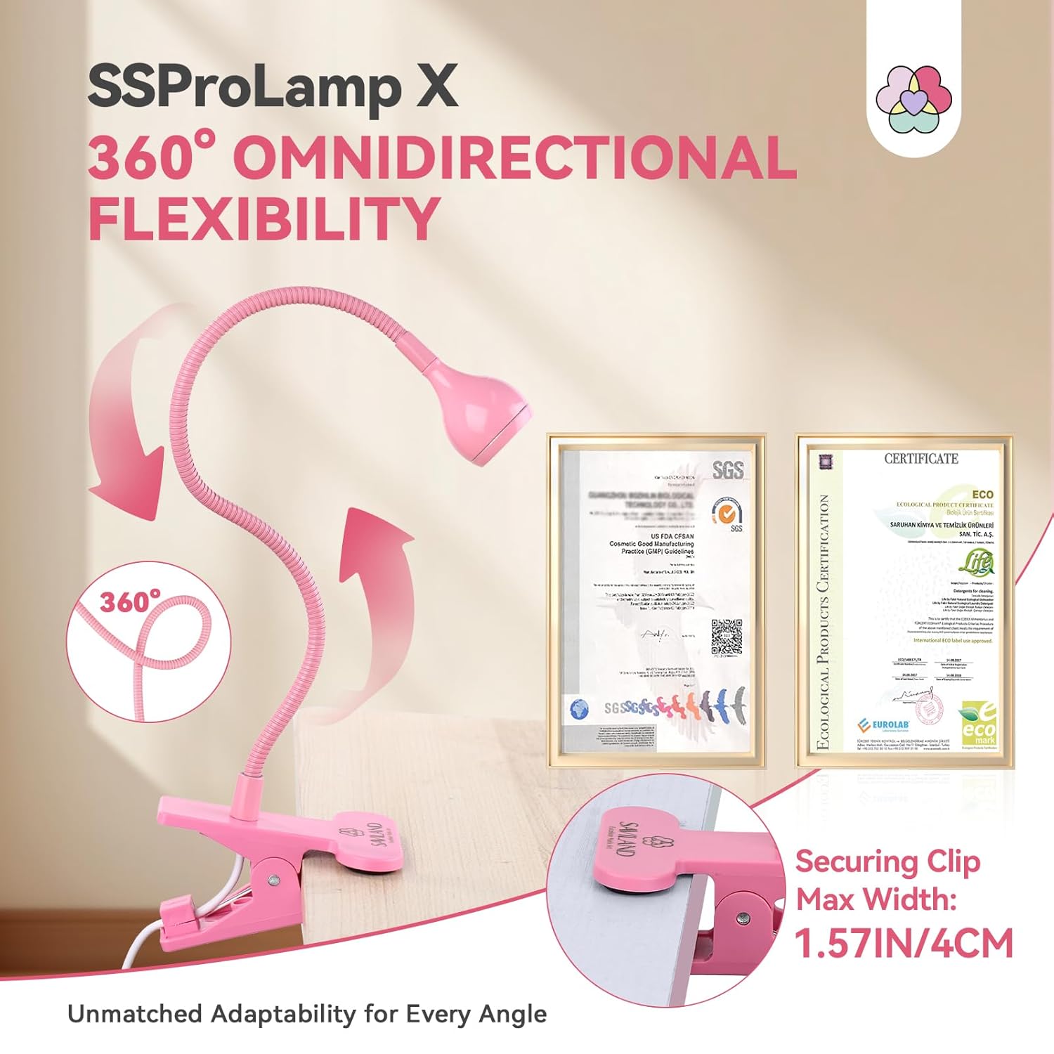 SAVILAND Gooseneck U V Lamp for Gel Nails: 2025 Pink LED U V Nail Gel Lamp 10s Flash Cure Light Gel Nail Tips Lamp with Desk Clip for Gel Nail Polish Mini Nail Dryer for Manicure Gel Light-BrightBean Baby