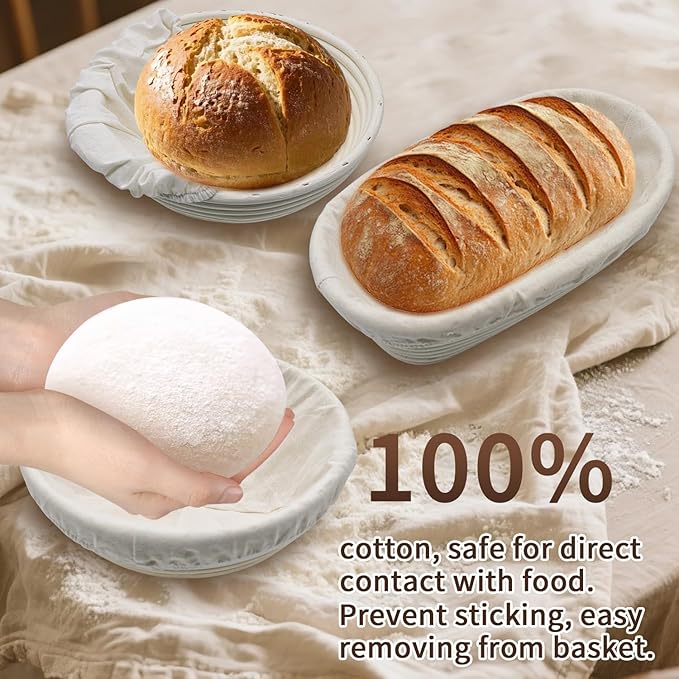 Bread Proofing Basket Set, Round 9 Inch and Oval 10 Inch Banneton Bread Bowl, Sourdough Bread Making Supplies Tools with Bread Lame, Danish Whisk, Bowl Scraper, Sourdough Scraper, Liners
