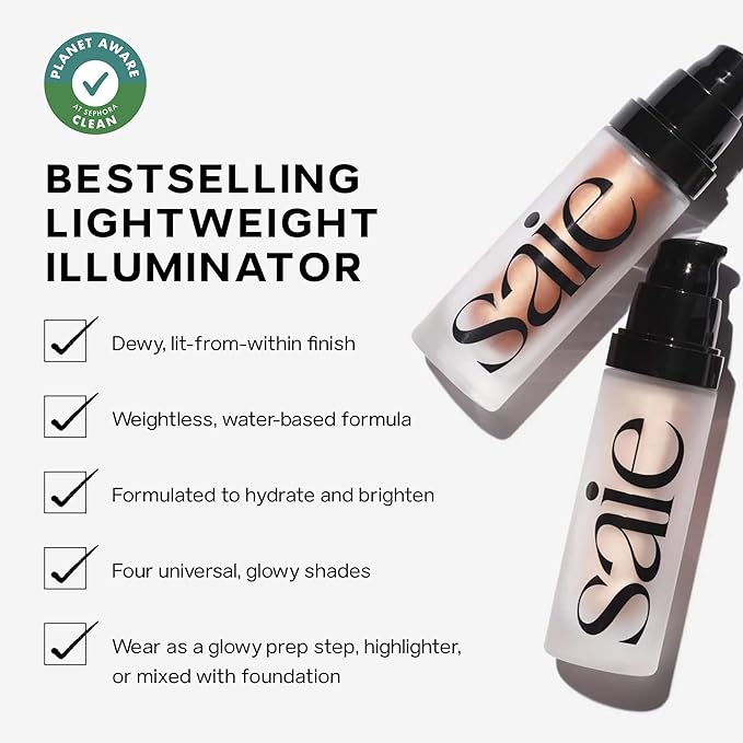 Saie Mini Glowy Super Gel - Hydrating Makeup Primer and Illuminating Glow Serum Enriched with Vitamin C and Squalane Oil - All-Over Liquid Highlighter Makeup for Instant Glass Skin - Warmglow (0.5 oz)-BrightBean Baby