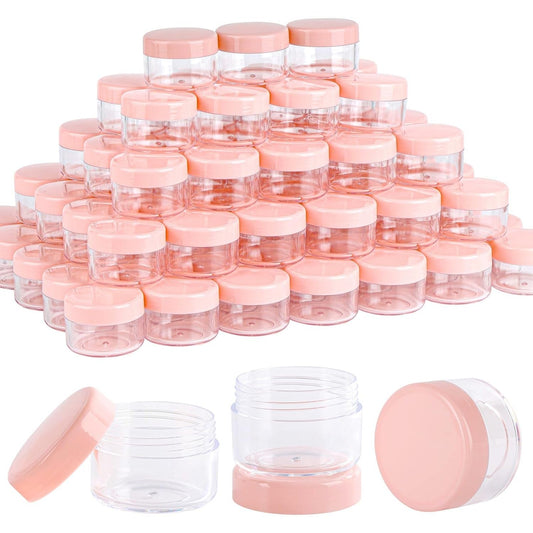Refillable Cosmetic Sample Jars - 100 Pack 15g (0.5oz) Pink Small Travel Containers with Lids + 10 Mini Makeup Spatulas - BPA Free-BrightBean Baby