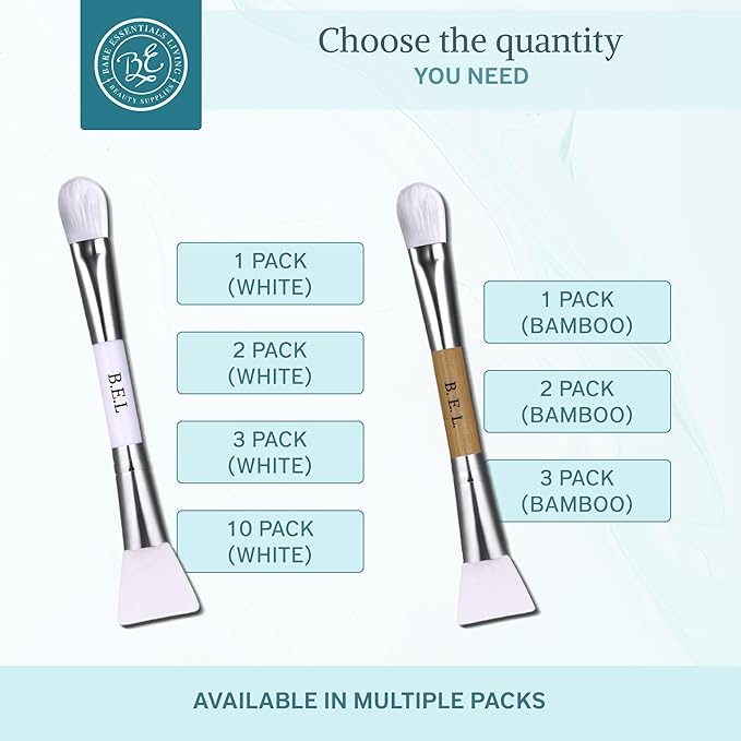 Bare Essentials Living - Clay Face Mask Brush (2 Pack, Bamboo) Dual Soft Silicone Face Mask Applicator Brush Tool, Great Facial Essentials, Moisturizer Applicator & Skincare Brush for Facials-BrightBean Baby