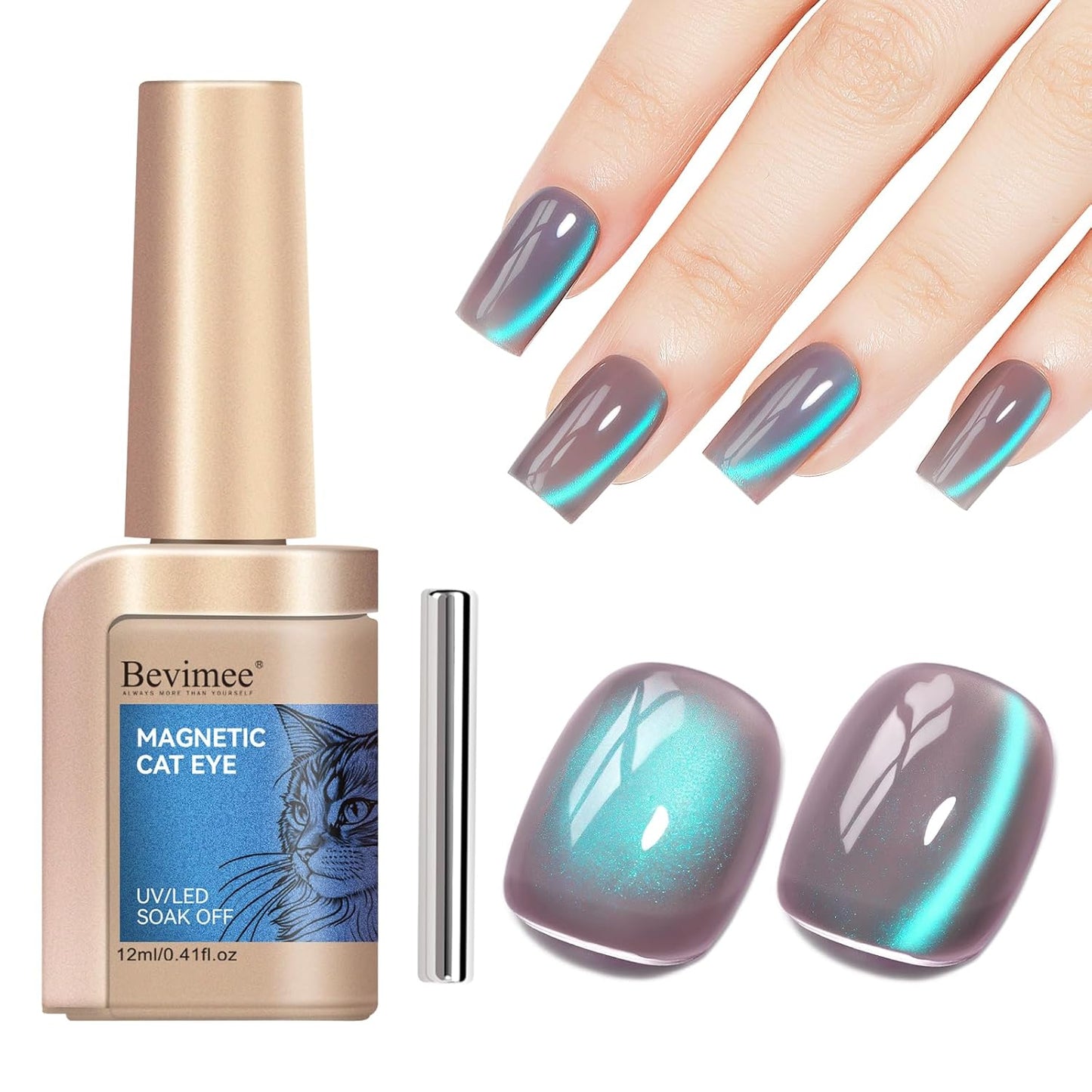 Cat Eye Gel Polish, Glass Blue Glitter Cateye Magnetic Nail Polish Magic Holographic Effect, UV Gel Sparkle Crystal Jelly Color Manicure for Nail Salon DIY At Home-BrightBean Baby