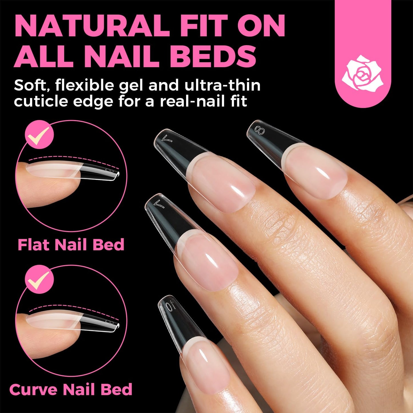 UNA GELLA Long Coffin Nail Tips, 504pcs Pre-Shape Fake Nails Half Matte Full Cover Acrylic Gel Nail Tips Clear Long Coffin Press On Nails Home DIY Extension 12 Sizes Gelly Tips-BrightBean Baby