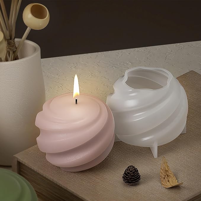 2 Pack Wave Candle Spiral Ball Resin Casting Mold Making Molds Silicone Mold for Candle Home Decorate Candle Making 3D Animal Mold