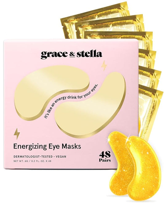 grace & stella Award Winning Under Eye Mask - Travel Essentials - Birthday Gifts for Women - Gel Eye Patches for Dark Circles, Puffy Eyes, Wrinkles, Undereye Bags - Vegan Self Care (48 Pairs, Gold)-BrightBean Baby