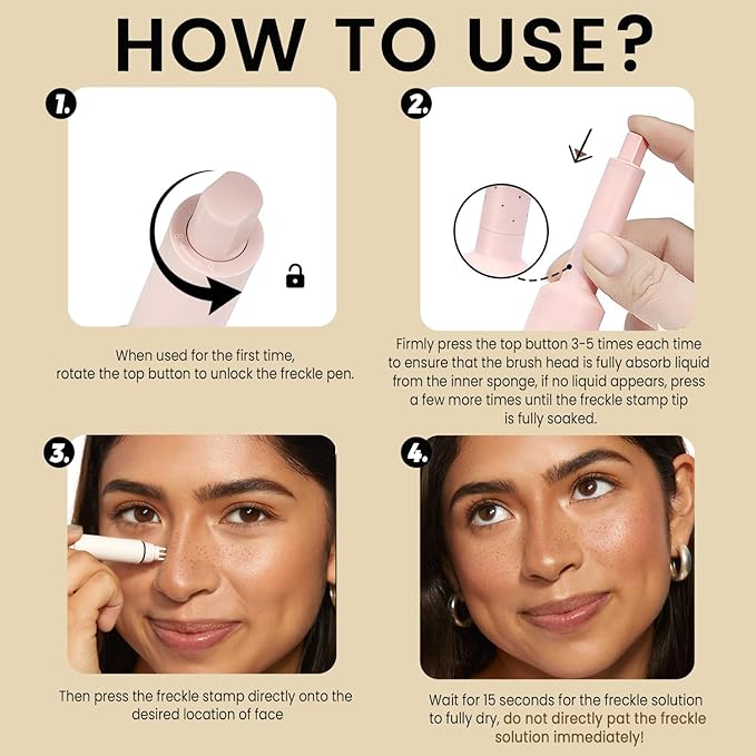 Freckle Stamp Pen,Fake Freckles Stain Marker Pencil Tool for Natural and Lifelike Sunkissed Face Freckle Makeup for Waterproof and Long-Lasting,Quick Dry 5-Point Faux Freckle Stamp Cushion, 03 Dark-BrightBean Baby