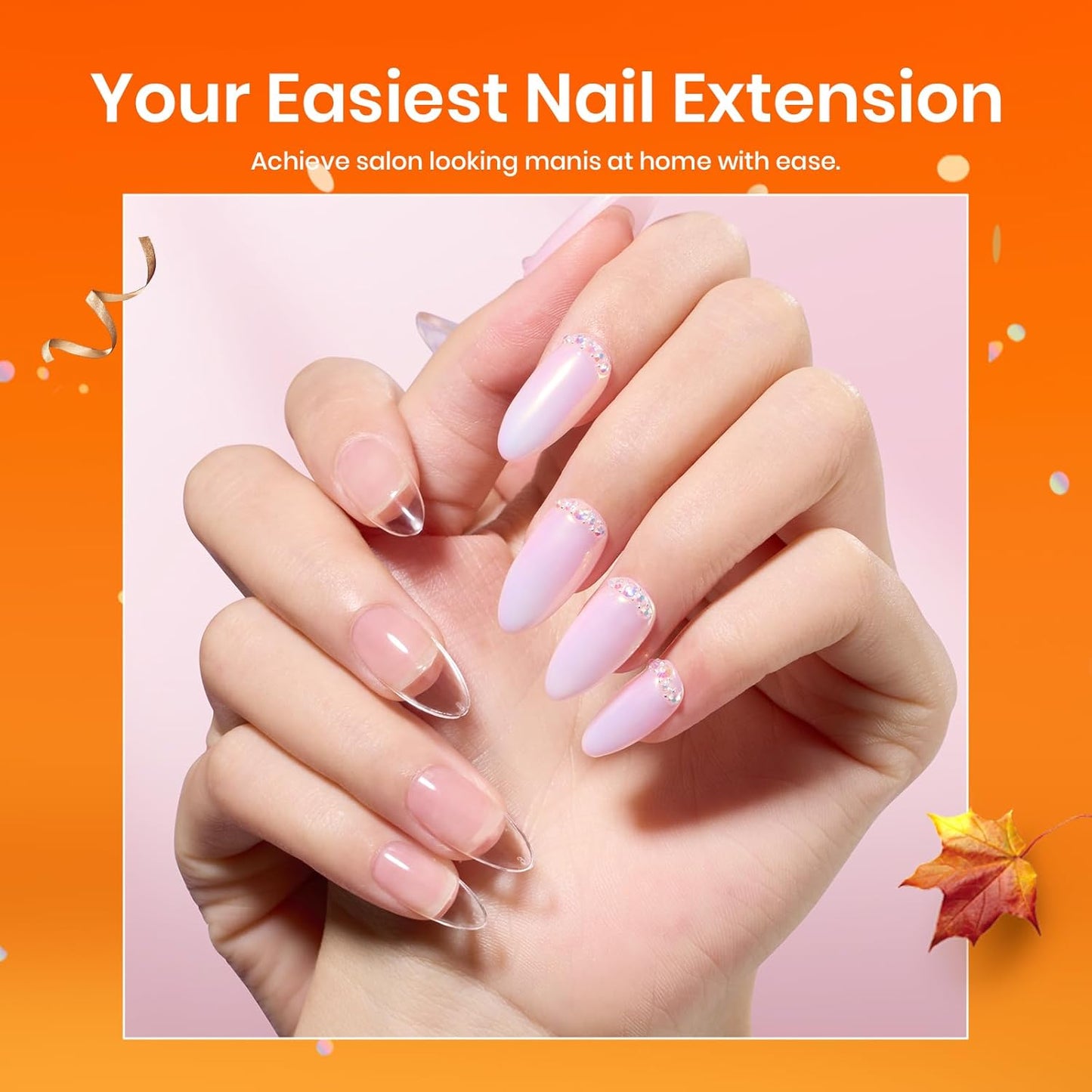 Beetles Gel Nail Kit Medium Almond with Nail Dehydrator and Primer, 576Pcs Half Matte Etch-X Gel Nail Tips Solid Nail Glue Mini Nail Lamp Acrylic Nail Tips Easy DIY Nail Extension Set Gift for Women-BrightBean Baby