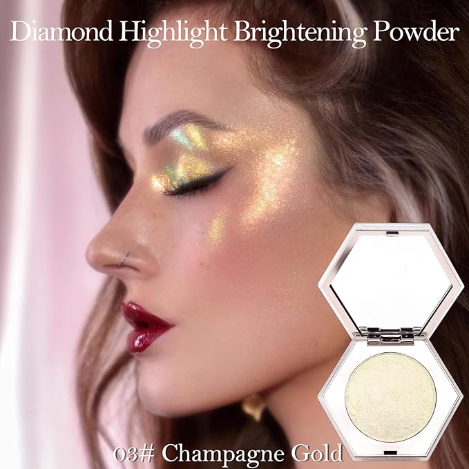 Erinde Champagne Gold Face Highlighter Makeup Palette, Shimmer Diamond Glitter Highlighter Powder for Face Body, Face Highlighters Makeup & luminizers Palette, Long-Lasting Lightweight, 03#-BrightBean Baby