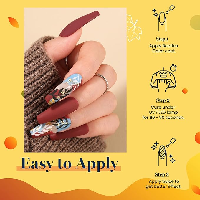 Beetles Fall Gel Polish Set, Burgundy Red Green Orange 6 Colors Gel Nail Polish Colors Sunset Leaves Soak Off Nail Art Lamp UV LED Cured Manicure Nail at Home Gifts for Women-BrightBean Baby