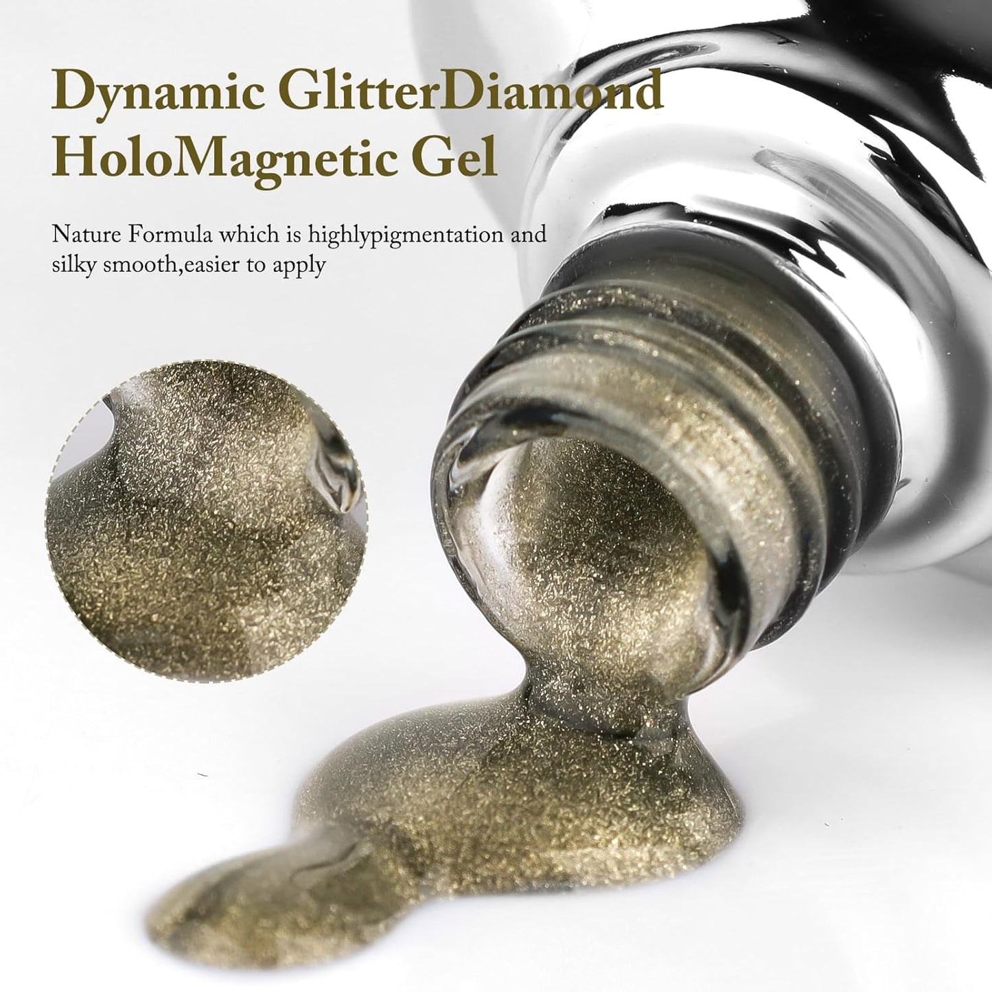 Cat Eye Gel Nail Polish with Magnet Stick, 15ml Glitter Holographic Nail Polish, Magnetic Effect Gel for Home DIY Manicure Gift, Brown Gold-BrightBean Baby