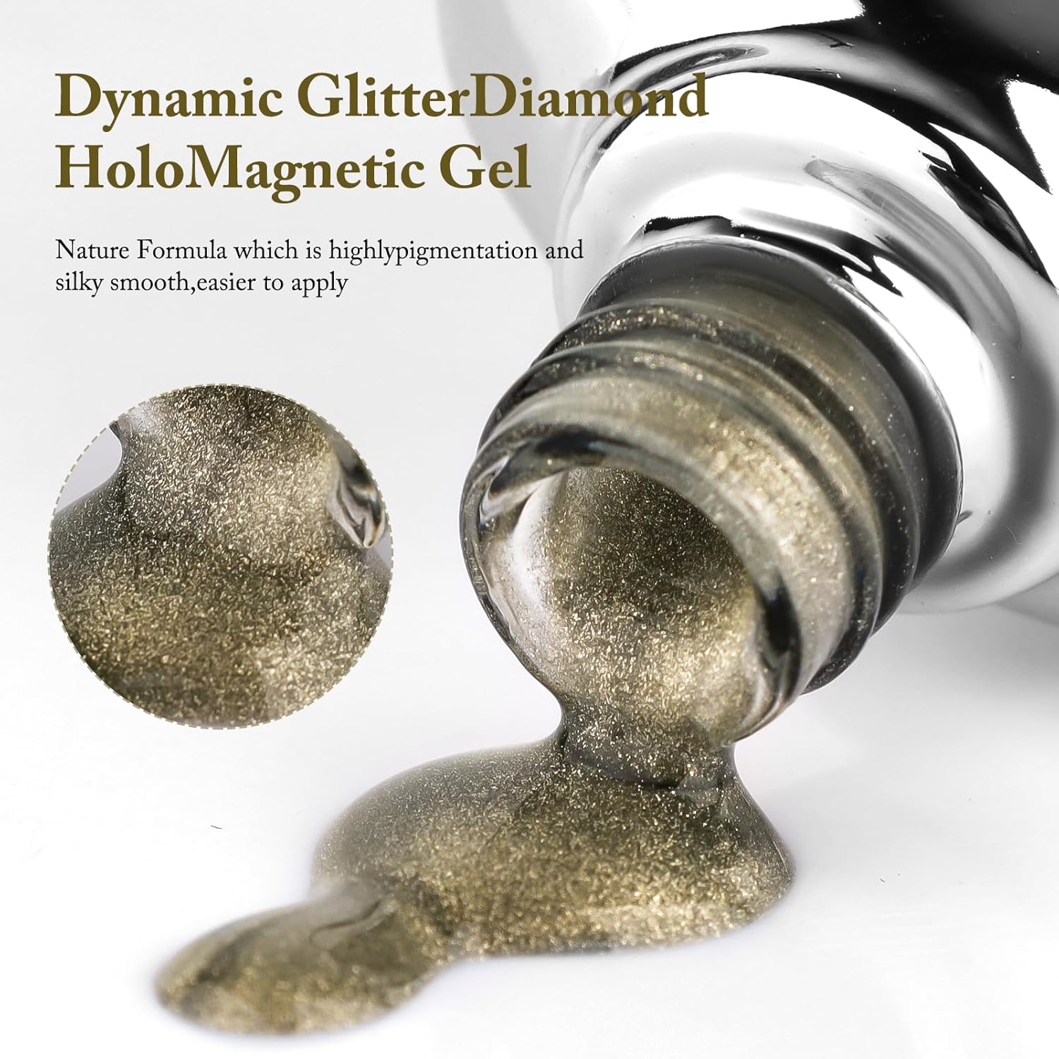 Cat Eye Gel Nail Polish with Magnet Stick, 15ml Glitter Holographic Nail Polish, Magnetic Effect Gel for Home DIY Manicure Gift, Brown Gold-BrightBean Baby