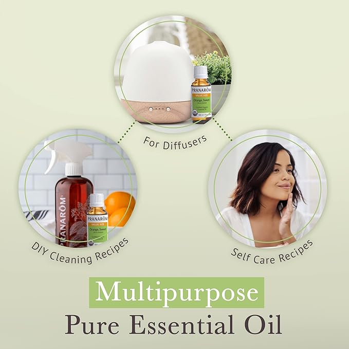 Pranarom USDA Certified Organic Sweet Orange Essential Oil (30ml), 100% Pure Undiluted Therapeutic Grade from Mexico for Aromatherapy, Diffuser, Citrus Scent, Soothing, DIY Cleaning-BrightBean Baby