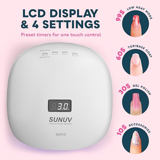SUNUV UV LED Nail Lamp, UV Light for Nails Compatible with All Gel Polish, 36 LEDs with 4 Timer Settings, LCD Display for Home Salon SUN4 Black-BrightBean Baby