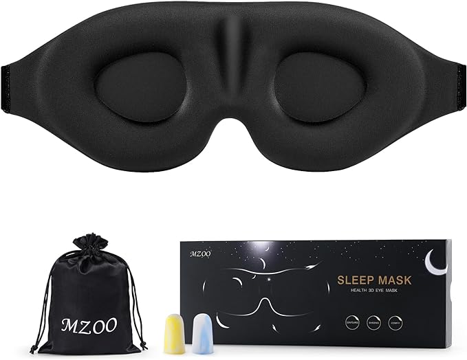 MZOO Luxury Sleep Eye Mask for Side Sleeper Men Women, Zero Eye Pressure 3D Sleeping Mask, Light Blocking Patented Design Night Blindfold, Soft Eye Shade Cover for Travel, Black-BrightBean Baby
