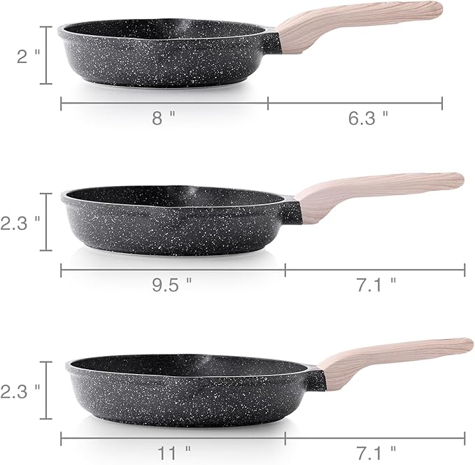 Kordisen Nonstick Frying Pan Set 3 Piece - Healthy Induction Skillet Set 8, 9.5, 11 Inch