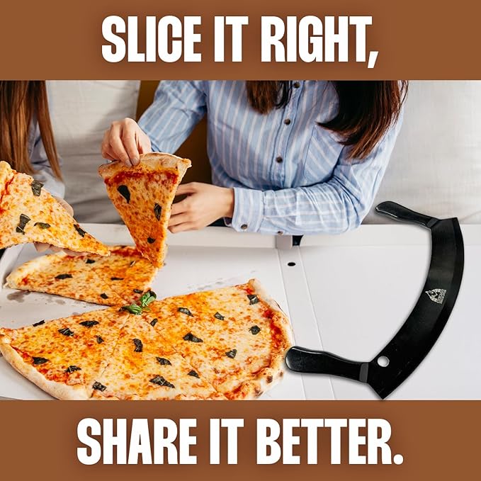Chicago Brick Oven 12-Inch Pizza Cutter Rocker Blade – Stainless Steel Mezzaluna Knife with Titanium Coating – Large Professional Pizza Cutter with Protective Cover – Dishwasher Safe