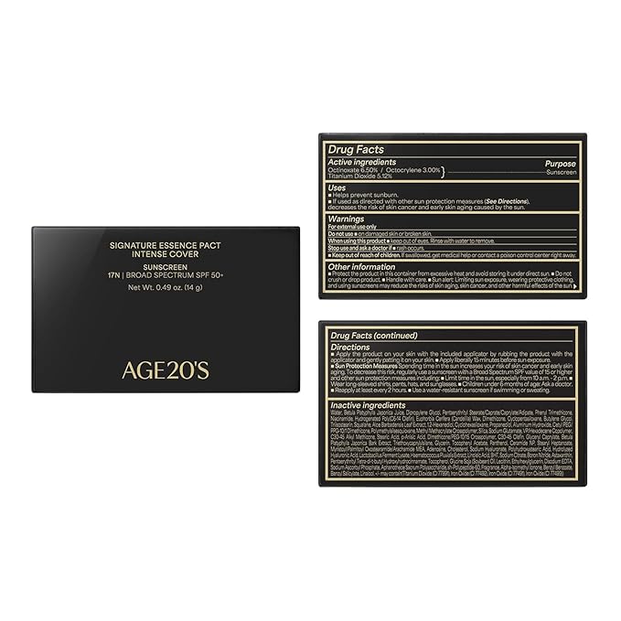 AGE20'S Signature Essence Pact SPF 50+ | Pack of 2 | 17N IVORY | Cream Foundation, Dewy Finish, Natural Coverage | Korean Cushion Foundation-BrightBean Baby