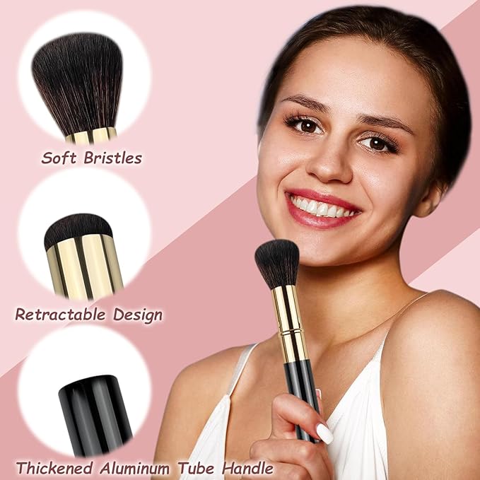 Retractable Makeup Brush, Travel Kabuki Powder Brush, Retractable Blush Brush, for Blush, Bronzer, Buffing, Highlighter Flawless Powder Cosmetics, Travel Friendly-BrightBean Baby