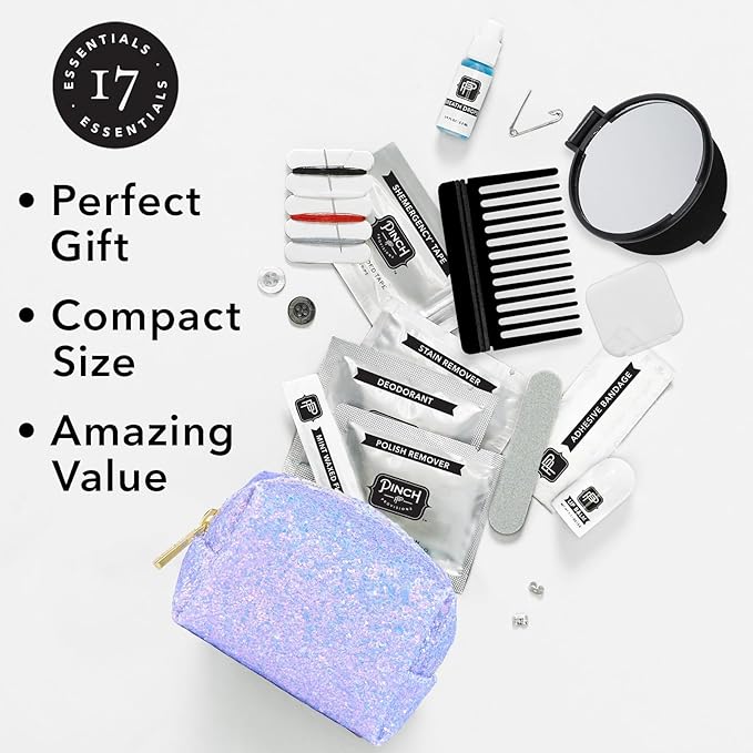 Pinch Provisions Purple Periwinkle Minimergency Kit, includes 17 Travel-Sized Cosmetic Essentials, Convenient for Purses, Emergency Beauty Accessories, Gifts for Holiday’s & Birthday’s-BrightBean Baby