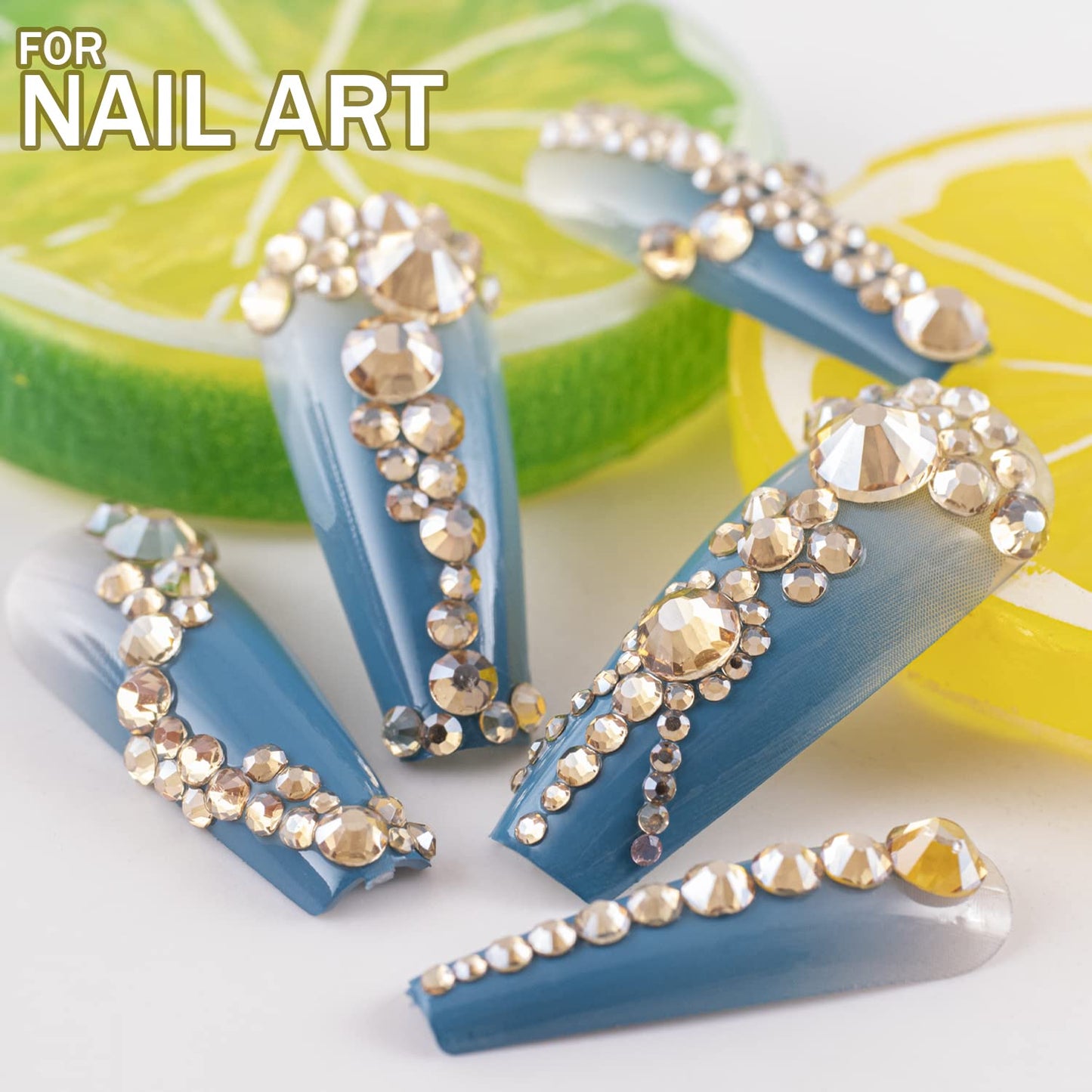 One Pack 2000 Pcs of Flatback Round Champagne Rhinestones 6 Sizes (1.5-6 mm) with Nail Art Rhinestone Picker Pencil and Tweezer for DIY and Salon Use-BrightBean Baby