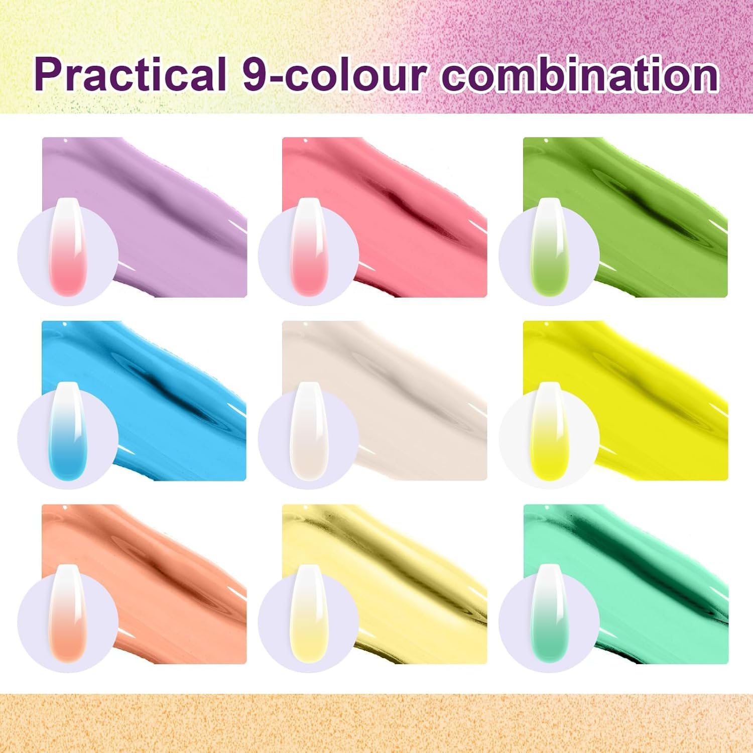 Gradient Painting Gel,9 Bright Spring Summer Colors Ombre 3D Sculpture Gel Painting Effect for Pigment Pat French Manicure Soak of UV Home Salon Easter Eggs Set-BrightBean Baby