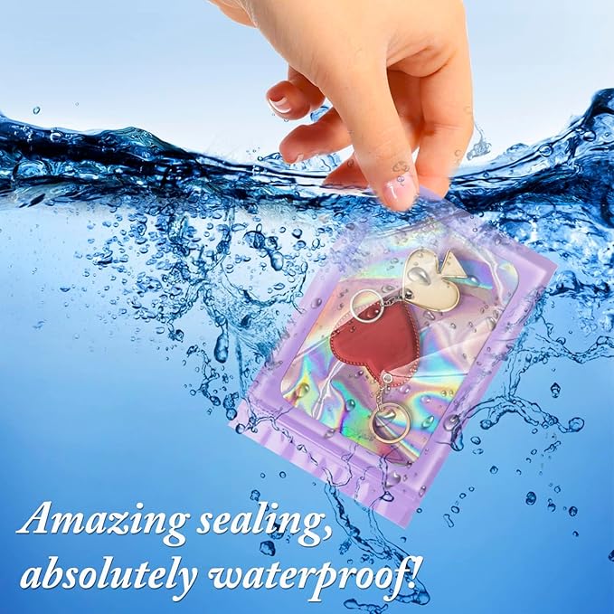 ANZNKU 100 Pcs Smell Proof Mylar Resealable Bags, Holographic Packaging Bags, Resealable Odor Foil Pouch Zip Bag with Clear Window for Food Storage and Lipgloss, Jewelry Lash (Purple, 5.5 x 7.9 Inch)-BrightBean Baby