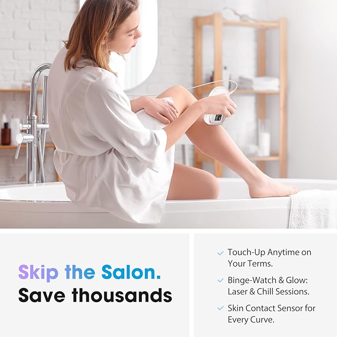 IPL Laser Hair Removal Device for Women & Men - Home 45°F Ice-Cooling Contact for Painless & Long-Lasting Results, 86% Hair Reduction in 3 Weeks for Full Body & Bikini Line, White-BrightBean Baby