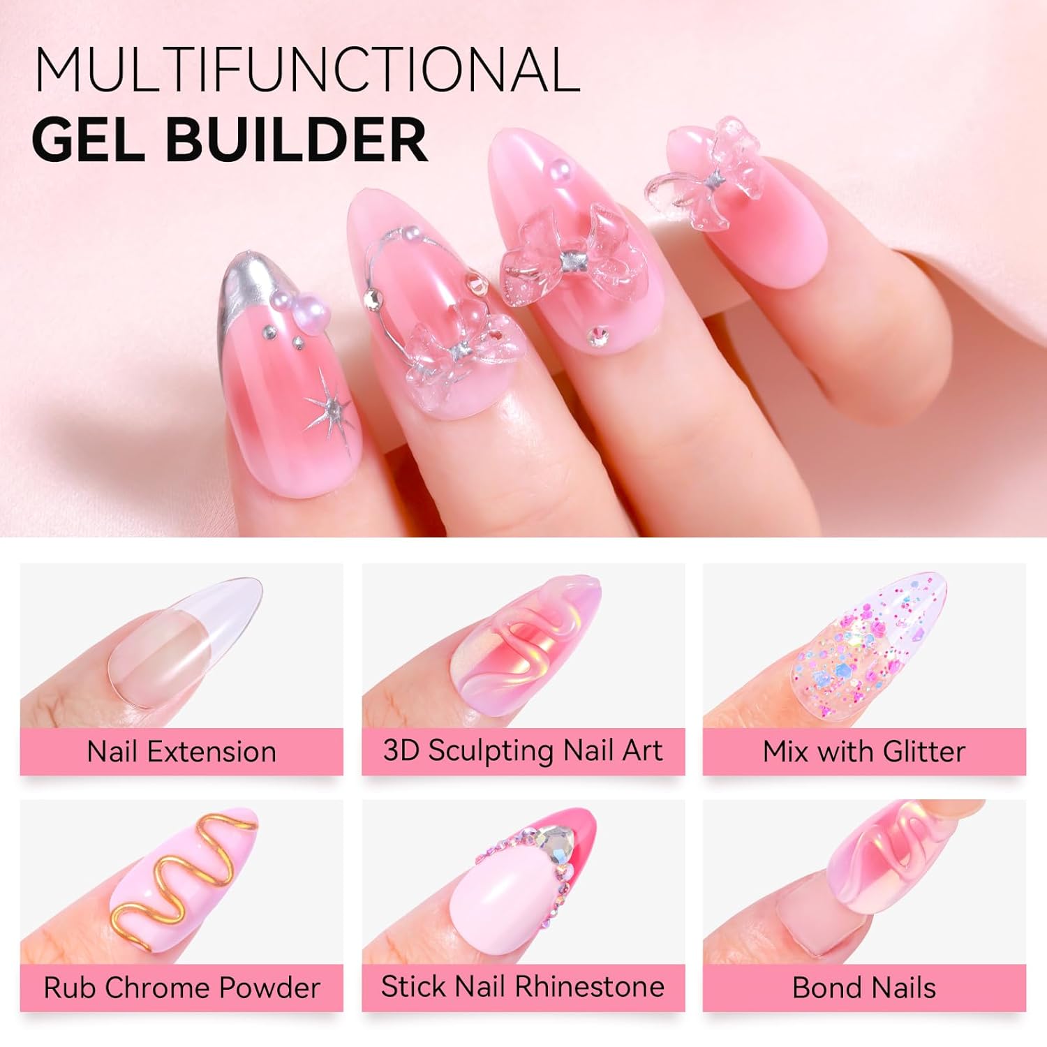 Makartt 3D Gel Nail Art: 50g 3D Nail Gel Clear Non-sticky 3d Sculpting Gels, 4-in-1 Solid Gels Builder for Extension, UV Glue for Acrylic Tips, Rhinestones & 3d Carving for Home Salon DIY-BrightBean Baby