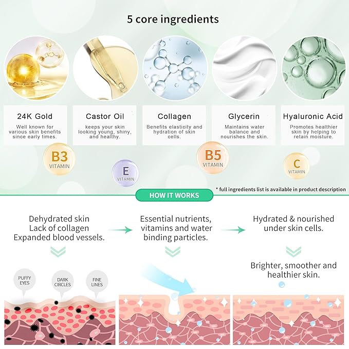 24K GOLD Eye Mask– 60 Pcs - Gold Under Eye Mask Retinol & Collagen - Puffy Eyes and Dark Circles Treatments – Look Younger and Reduce Wrinkles and Fine Lines Undereye-BrightBean Baby