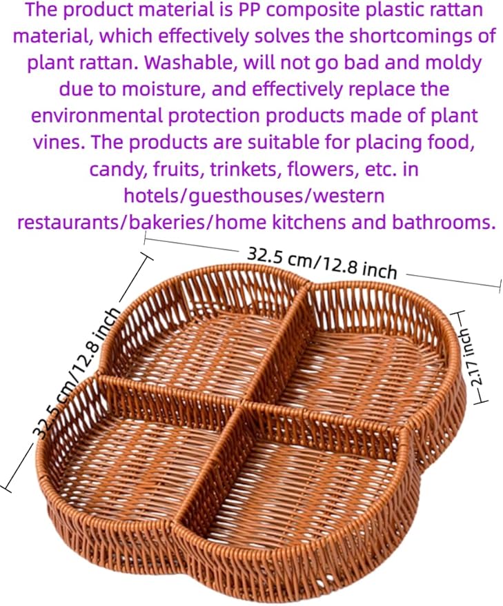 hand-woven round rattan basket storage basket storage box ornaments decorative basket multifunctional picnic food bread basket fruit gift basket key basket. (Chinese plum)