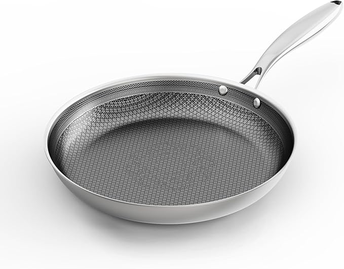 COOKING KING 12 Inch Stainless Steel Pan - Hybrid Nonstick Frying Pan Skillet