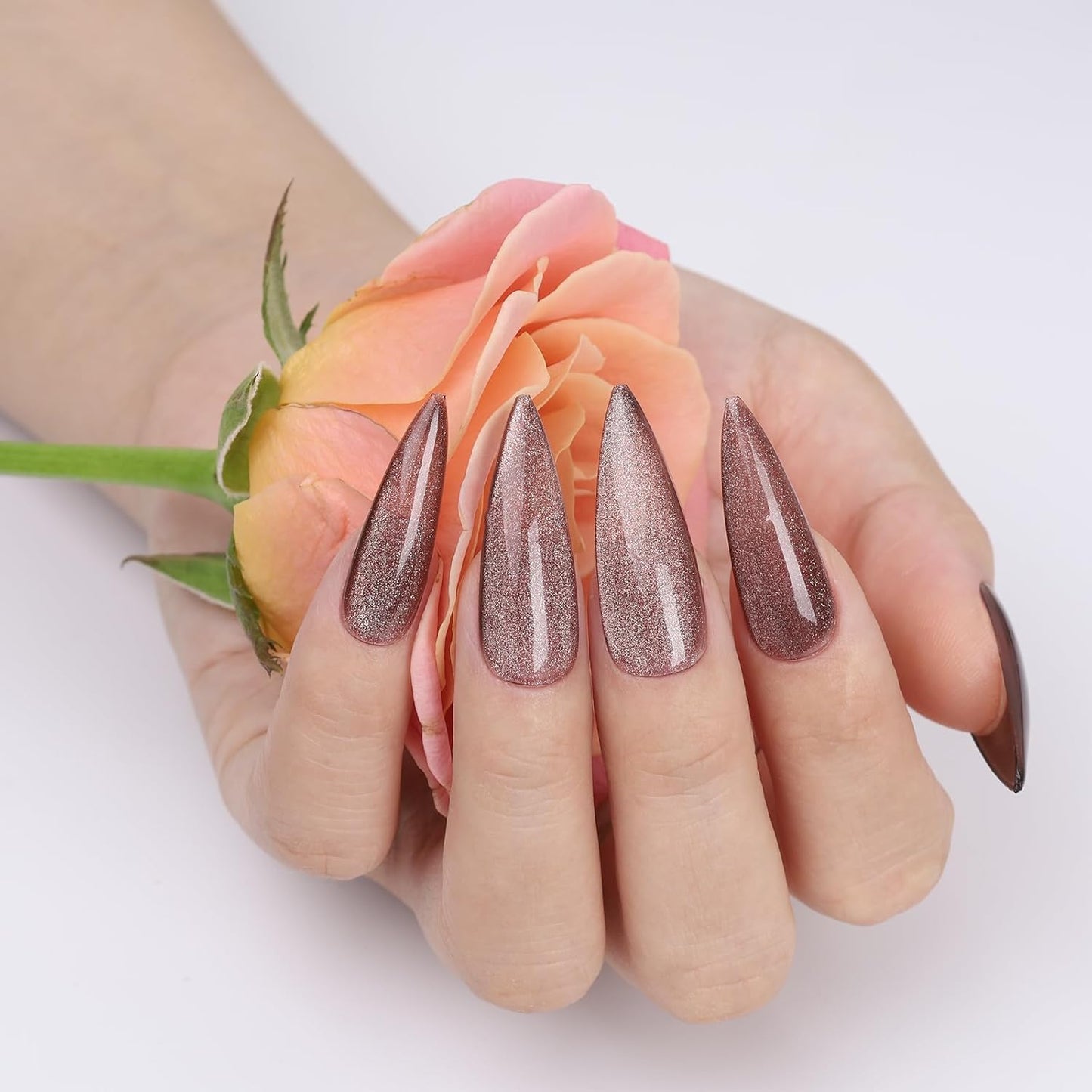 Cat Eye Gel Nail Polish, Crystal Galaxy Holographic Brown Cateye Gel Polish with Magnet, Silver Shimmer Glitter Velvet Soak Off UV LED Home Diy Manicure Fall Winter Colors GP0101-BrightBean Baby