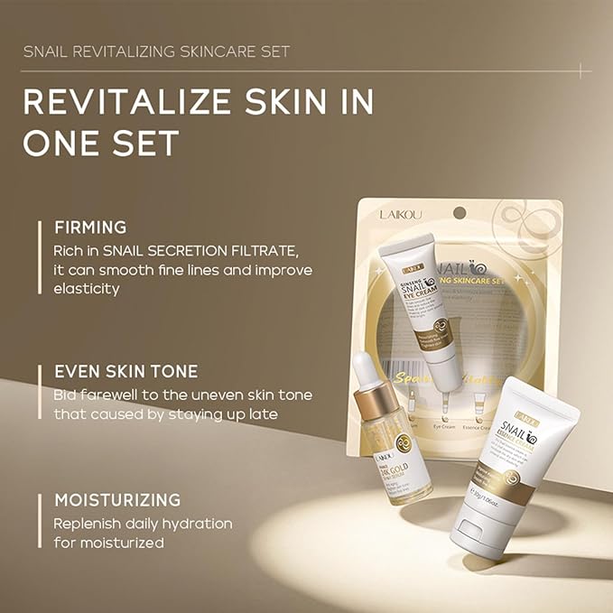 Snail Mucin Skin Care Set,Gold Snail Serum,Ginseng Snail Eye Cream,Snail Essence Cream 3 in 1 Essentials Travel,Improve Damaged Skin Lmproves Elasticity and Minimizes Pores(3pcs)-BrightBean Baby