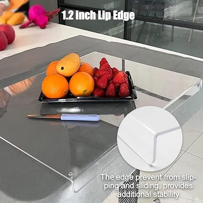 Acrylic Cutting Boards for Kitchen Counter，Clear Cutting Board for Countertop with Lip, Upgraded Thicker Non-Slip Transparent Acrylic Cutting Board for Countertop, for Home or Restaurant (16x12in)
