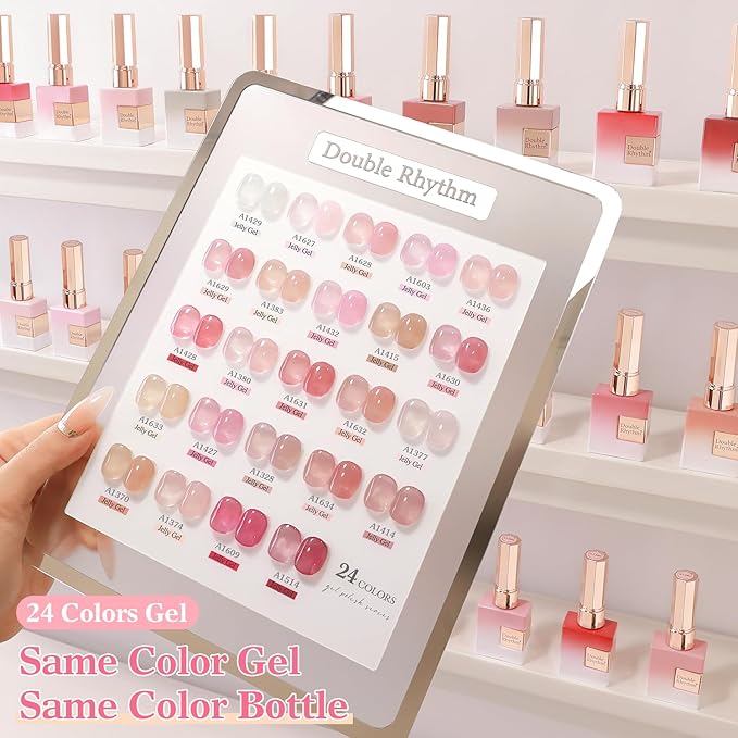 Double Rhythm 28Pcs 0.5Oz Gel Nail Polish Set Same Color Same Bottle Soak Off Gel Polish Kit Nail Art Manicure Salon DIY at Home for Women (Jelly Sheer Clear Collection-T24-8)-BrightBean Baby