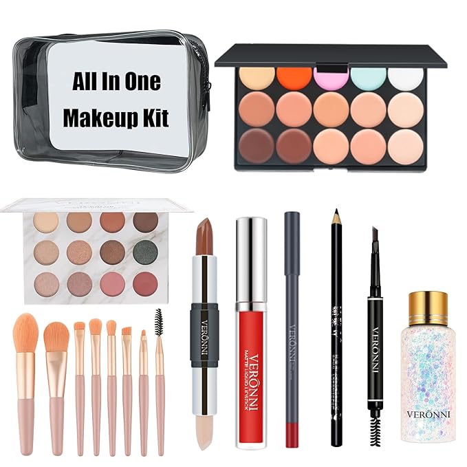 VERONNI Makeup Kit for Girls Women Full Kit ,All In One Makeup Gift Starter Set -Eyeshadow Palettes,Concealer ,Contour ,Lipgloss, Lipliner,Eyeliner,Makeup Brush,Eyebrow Pencil ,Travel Bag for Teens Birthday Christmas-BrightBean Baby