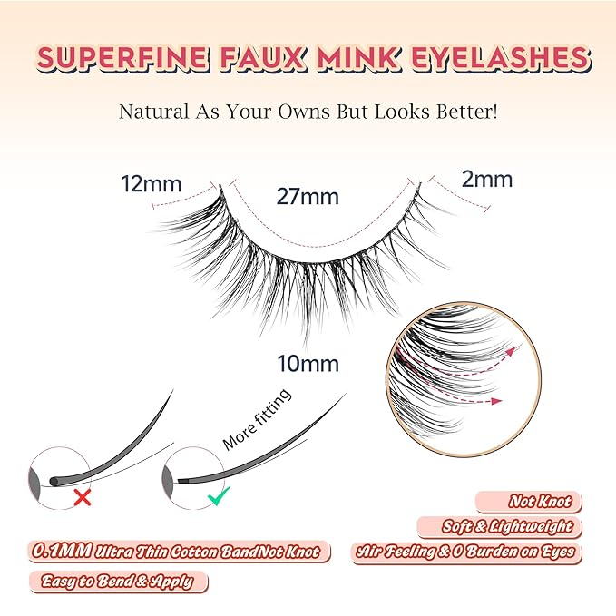 Natural Lashes Wispy Eyelashes Natural Look Short Lashes Pack 12mm Eyelashes C Curl False Lashes Thinner Band 3D Volume Fake Eyelashes 7 Pair Siligli-BrightBean Baby