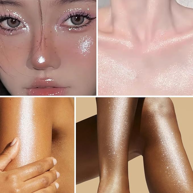 UCANBE Highlighter Makeup Drops Body Glitter Dewy Liquid Face Glow Shimmer for Women Holographic Luminizer Sparkles for Face (Silver Fairy White - 02)-BrightBean Baby