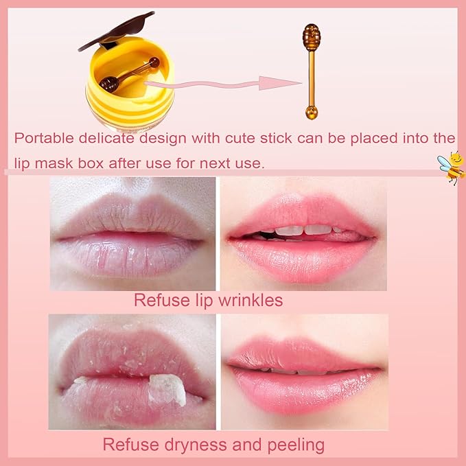 2 PCS Bee Lip Balm Honey Pot, Honey Strawberry Bee Lip Balm Sleeping Lip Mask Overnight with Sticks, Honey Pot Lip Balm Hydrating Exfoliating Prevention Dry and Crack Lip Scrubs-BrightBean Baby