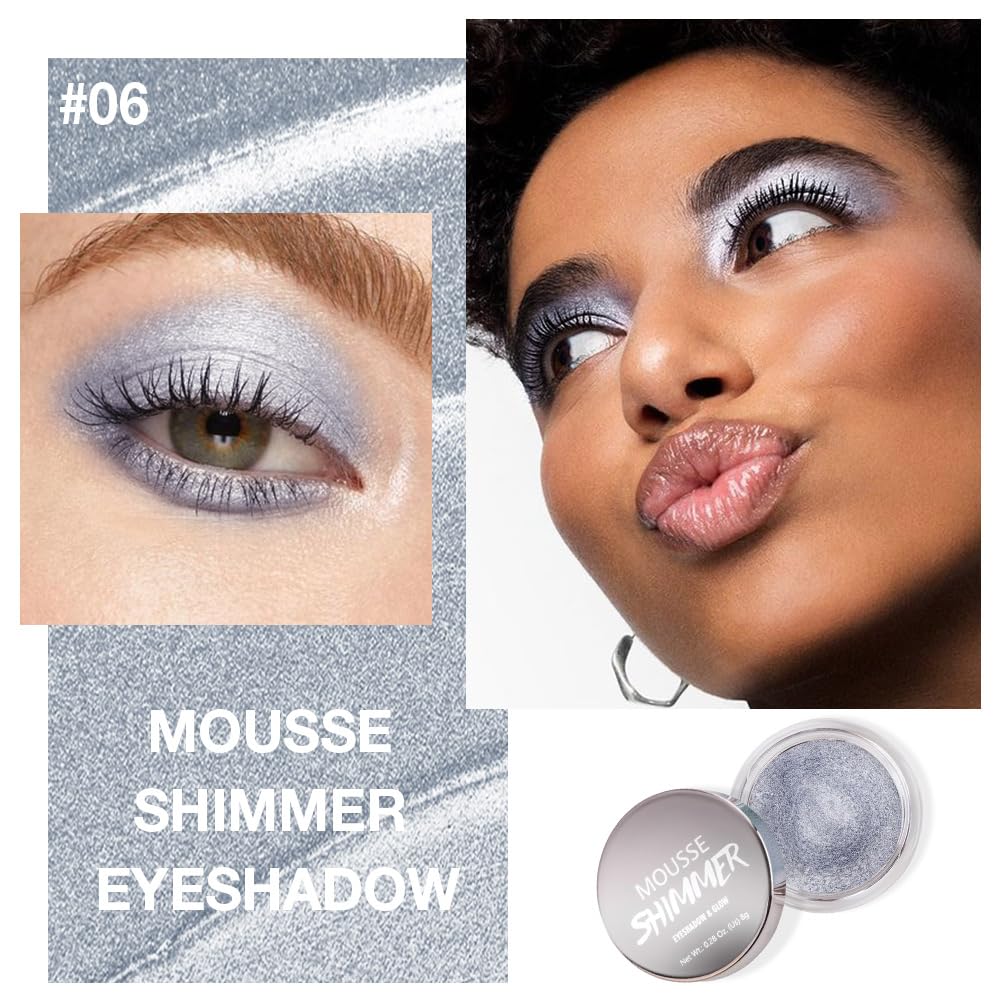Cream Glitter Grey Blue Shimmer Metallic Eyeshadow Palette Makeup, Natural Single Mini Instant Holographic Eyeshadow For Women, Sombras Crema Para Ojos, Talc, Paraben & Cruelty Free-BrightBean Baby