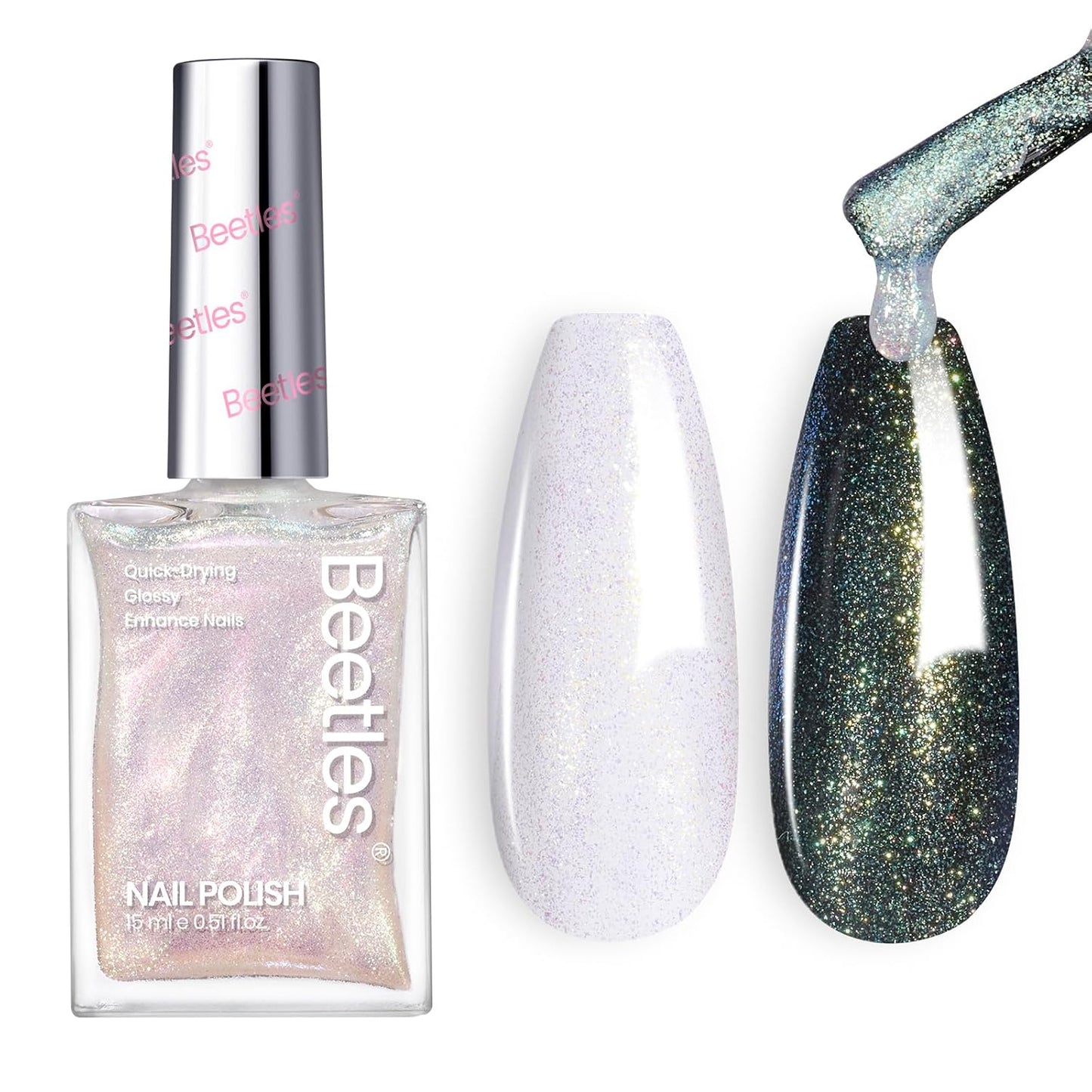 beetles Nail Polish Glitter Nail Lacquer Shimmer-Like Top Coat Fast Drying & Long Lasting Brilliant Milky Way, No UV Lamp Needed for DIY Nail Art Salon at Home Gifts for Women-BrightBean Baby