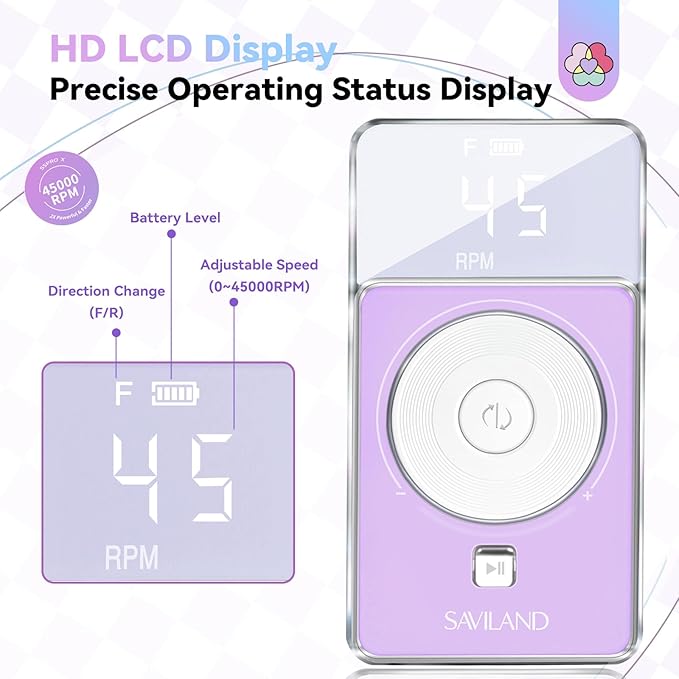 SAVILAND SSPro X-Drill Nail Drill Professional: 45000 RPM Quick Removal for Acrylic Nails Electric Nail File 3000 mAh Nail Drill Kit Portable EFile with Ceramic Bits Sanding Bands Nail Tech Salon-BrightBean Baby
