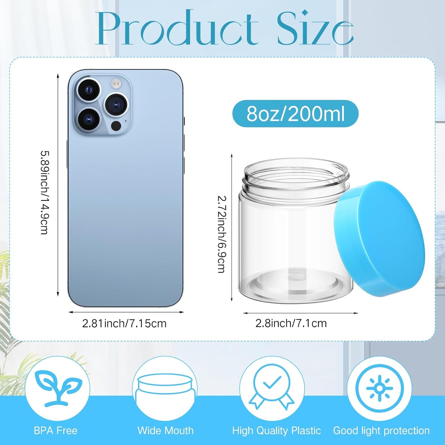 SATINIOR 100 Pcs Plastic Jars with Lids Small Containers Lids Wide Mouth Small Plastic Containers for Lotion Cream Rhinestones Body Butters Travel Storage(8 oz, Blue)-BrightBean Baby